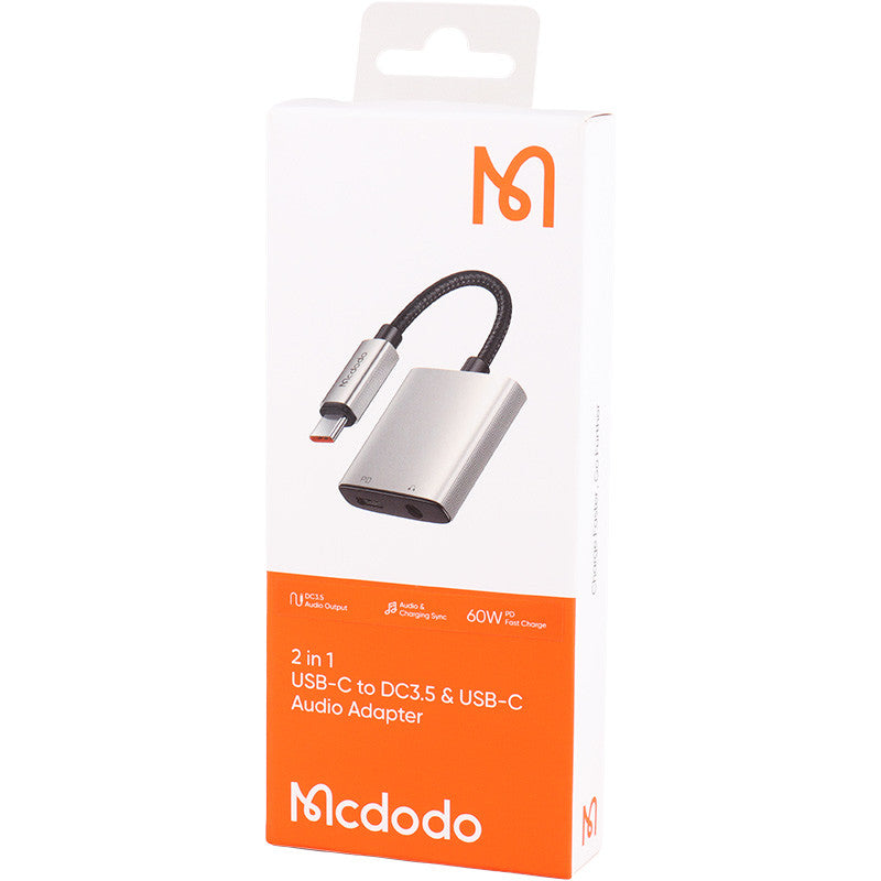Mcdodo 2-in-1 USB-C to 3.5mm Headphone Jack & USB-C Charging Adapter | 60W PD Audio + Charge Splitter