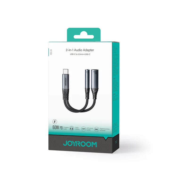 Joyroom SY-C02 2 in 1 Type-C to 3.5mm + Type-C Audio Adapter Black Price in Pakistan