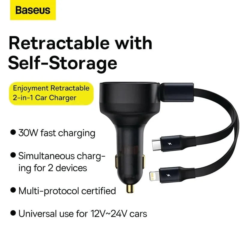 Baseus Enjoyment Pro Car Charger USB-C + Retractable Type-C Cable 60W Price in Pakistan