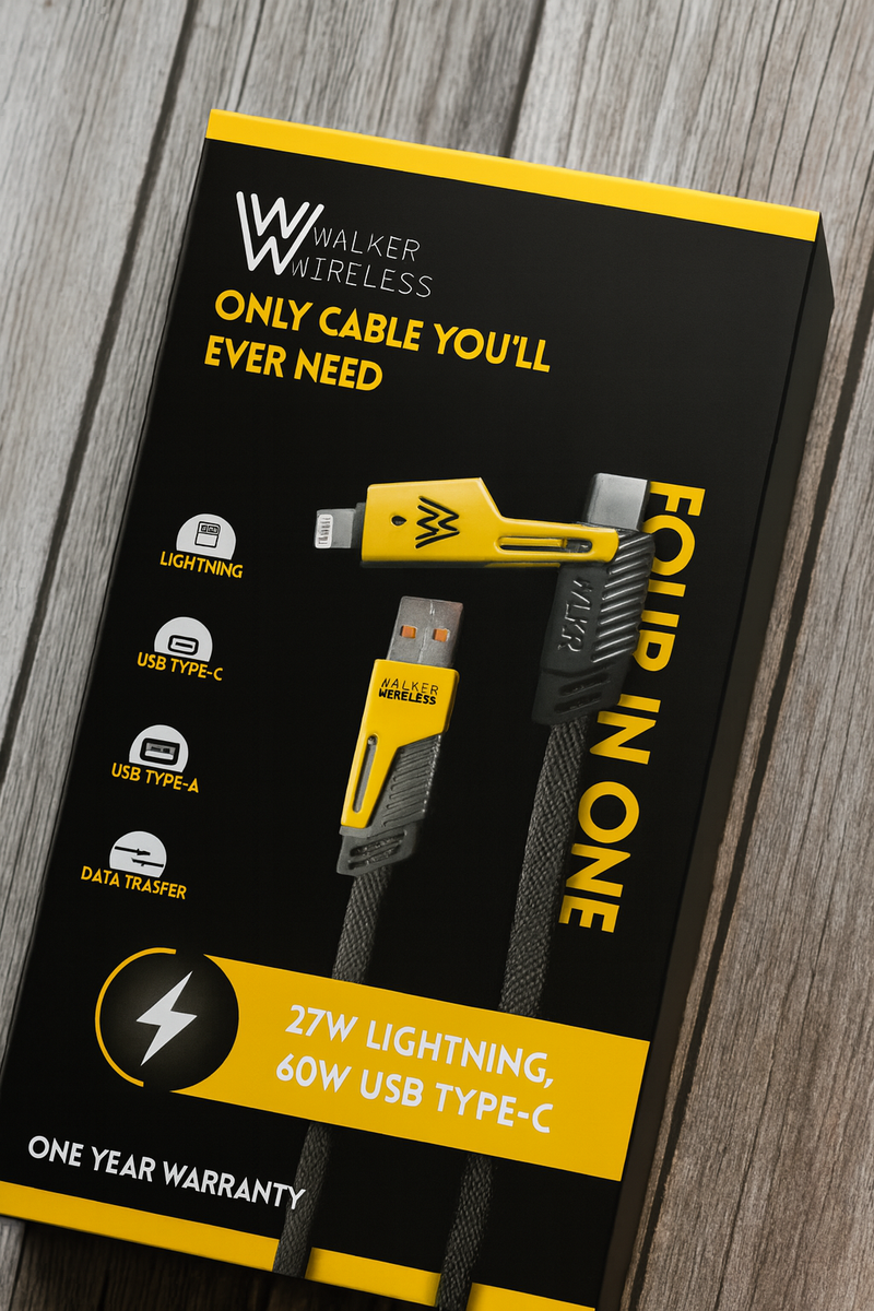 Bumblebee 4-in-1 Fast Charging Cable – 27W Lightning, 60W Type-C | USB-A + Lightning + Type-C | 1-Year Warranty