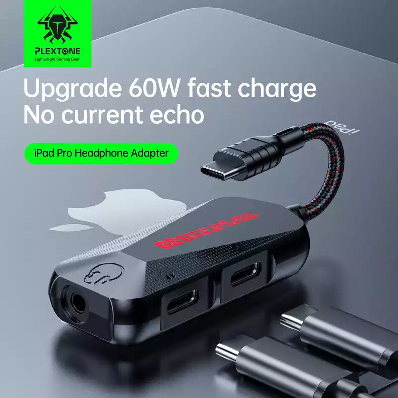 Plextone GS1 Mark III Gaming Adapter – 3.5mm Audio + Fast Charging, Zero Latency for PUBG & COD Mobile