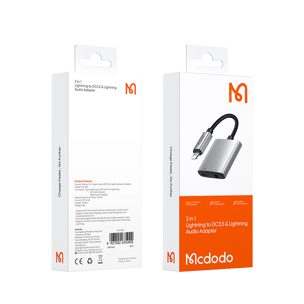 Mcdodo 2-in-1 Lightning to 3.5mm Headphone Jack & Charging Adapter | Audio + Charge Splitter for iPhone