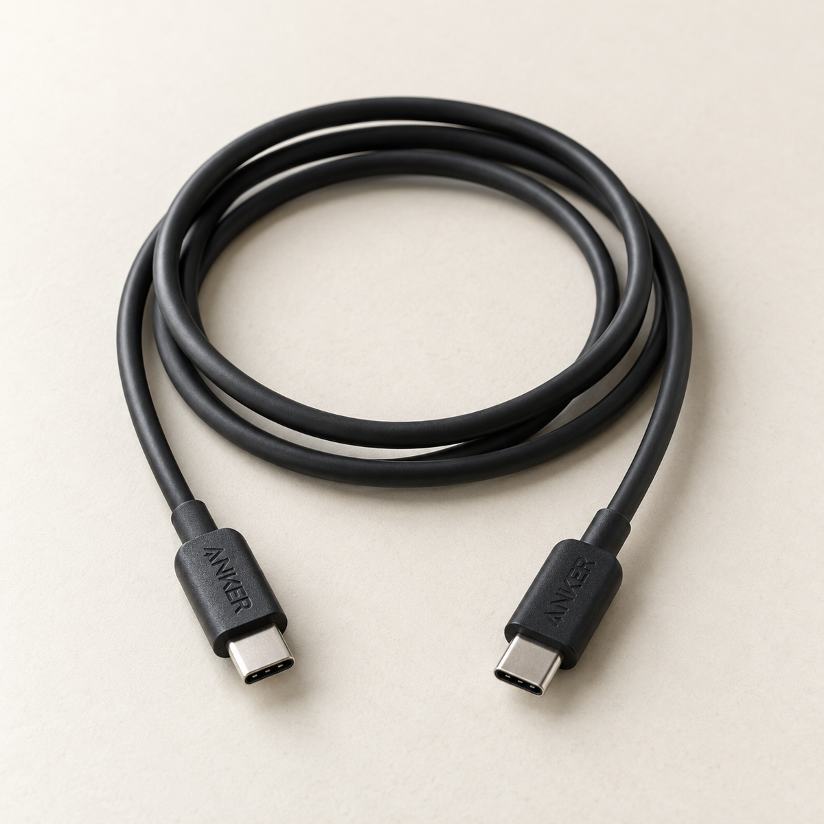 Black Anker USB-C to USB-C cable with both connectors visible