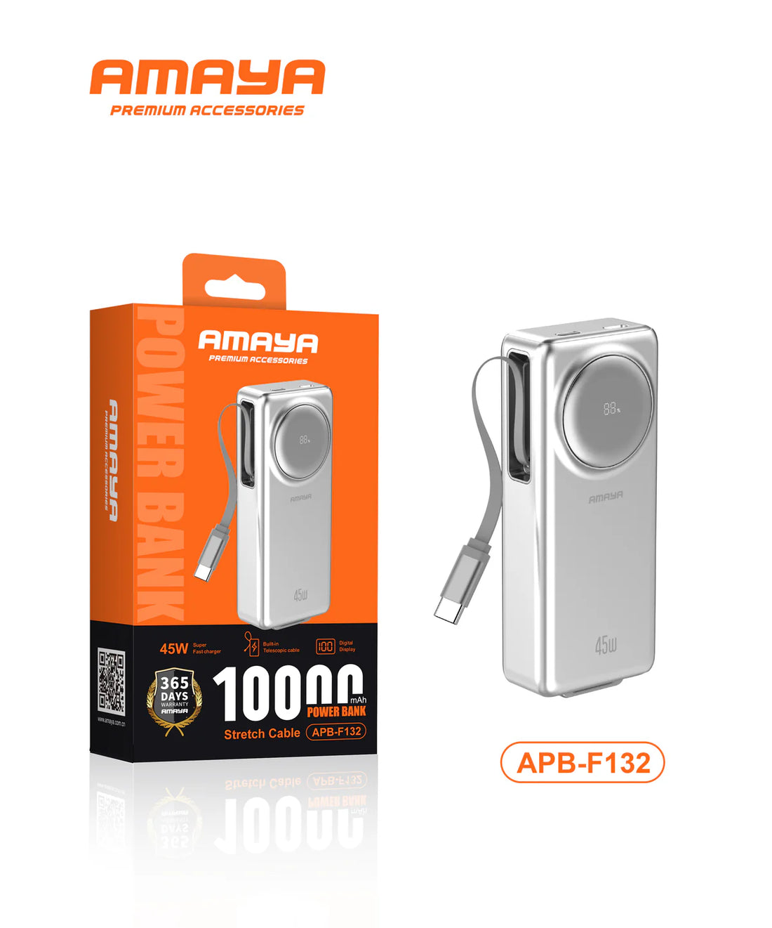 Amaya APB-F132 45W 10000mAh Power Bank with Built-in Telescopic Cable Price in Pakistan
