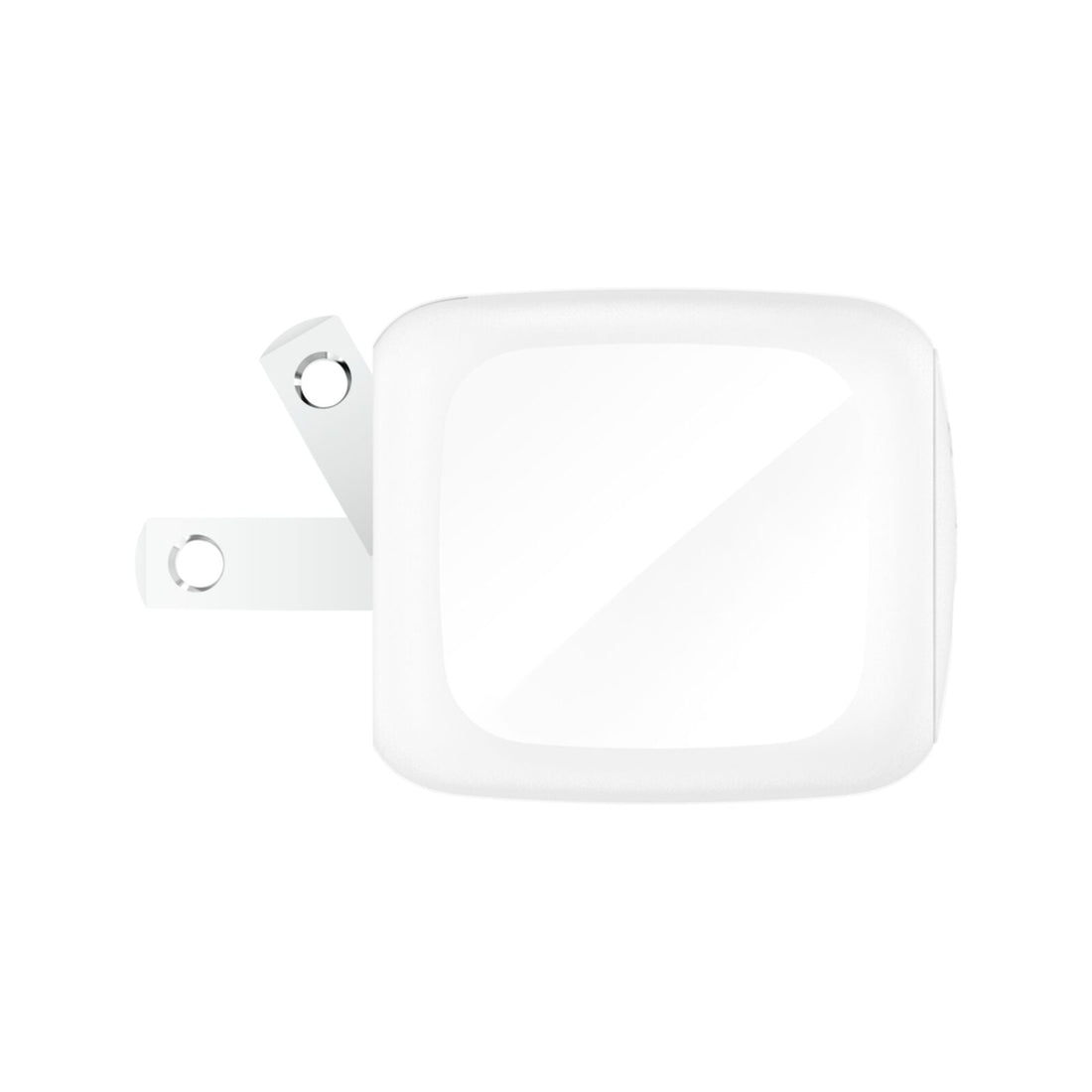Belkin BoostCharge 45W white USB-C charger side view showing foldable flat pins