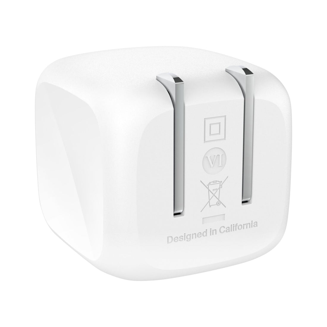 Belkin BoostCharge 45W compact charger rear view with pins folded flat