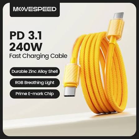 MOVESPEED T07 240W USB-C to USB-C Fast Charging Cable – Braided Type-C Cable for MacBook, iPhone & Samsung | Open Packaging