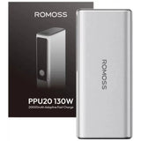 ROMOSS PPU20 silver 20000mAh 130W power bank and retail packaging — catalog reference image