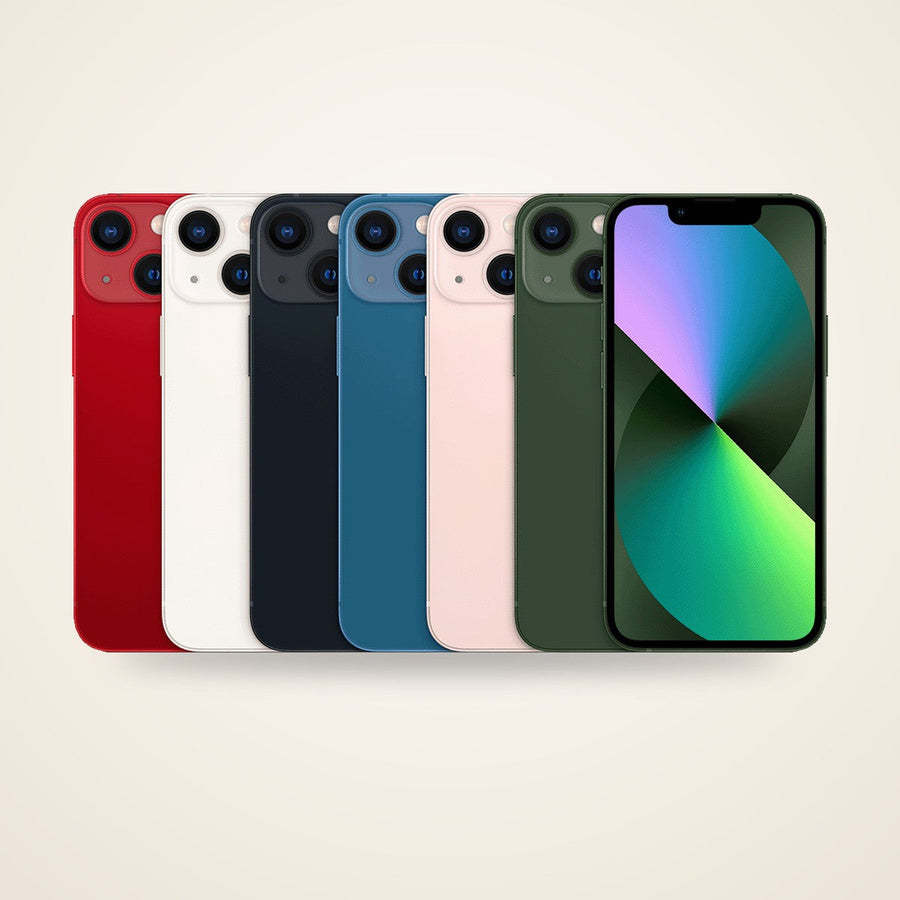 Used iPhone 13 mini, front and back, in its colours