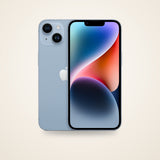 Used iPhone 14 in blue, front and back
