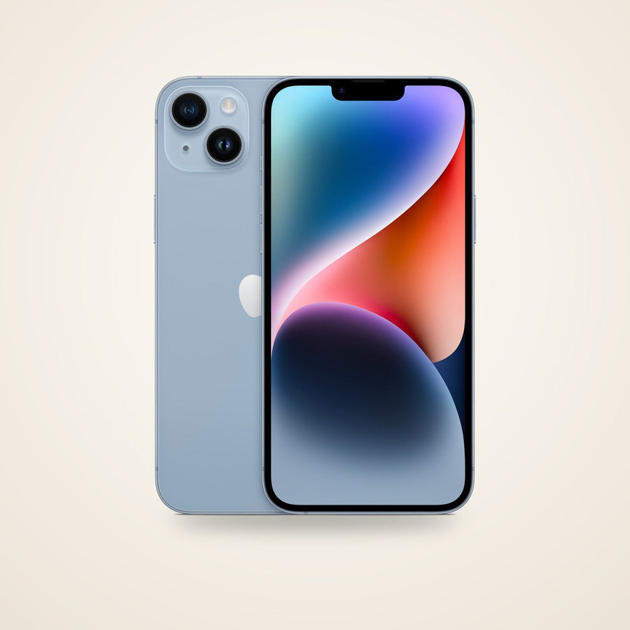 Used iPhone 14 Plus in blue, front and back