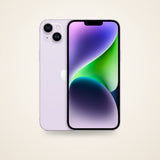 Used iPhone 14 Plus in purple, front and back