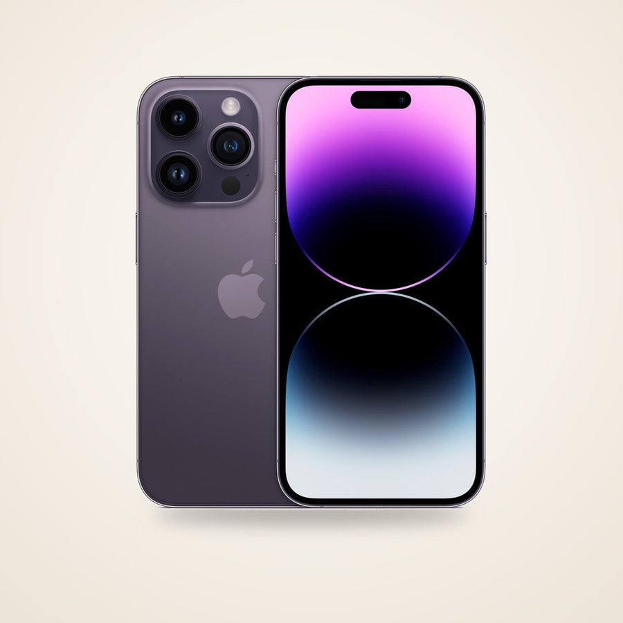 Used iPhone 14 Pro in deep purple, front and back