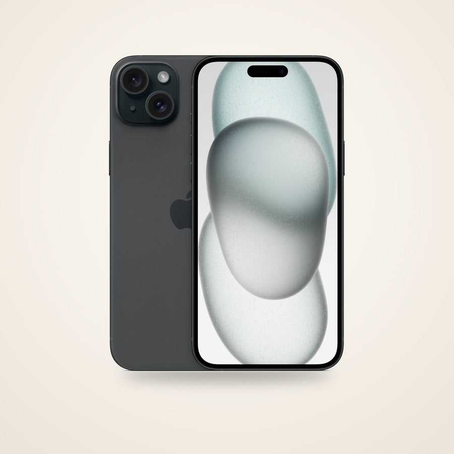 Used iPhone 15 Plus in black, front and back