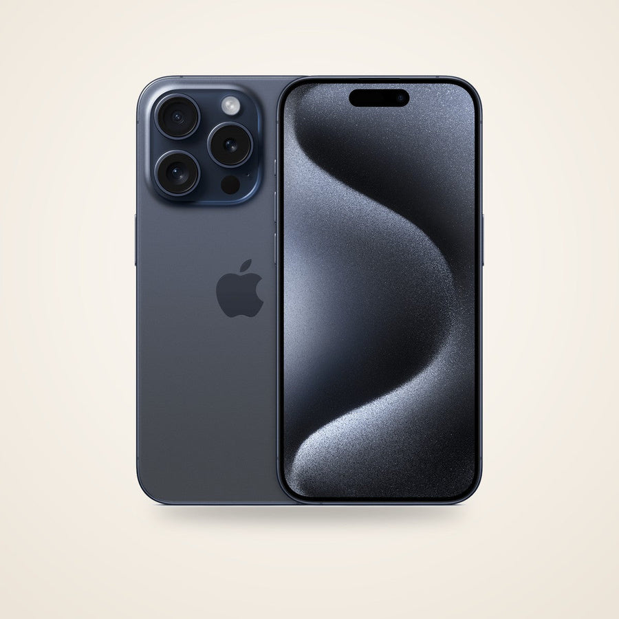 Used iPhone 15 Pro in blue titanium, front and back
