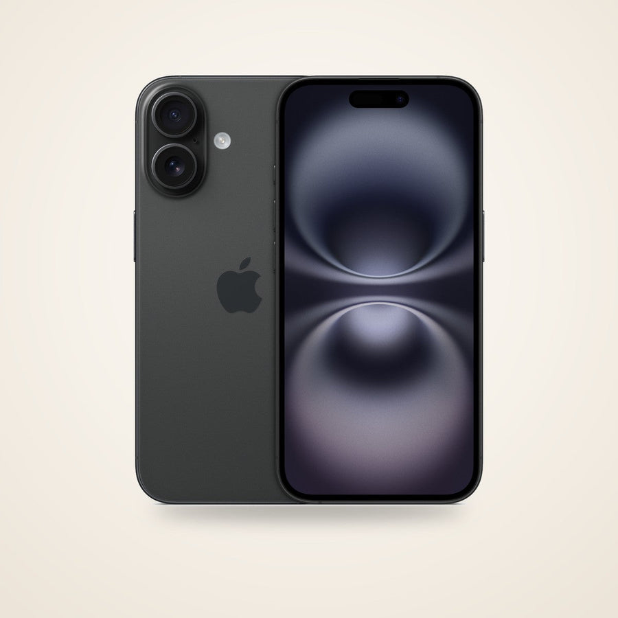 Used iPhone 16 in black, front and back