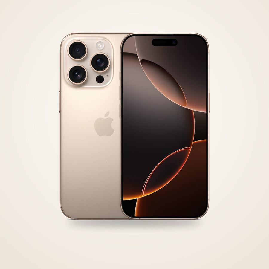 Used iPhone 16 Pro in desert titanium, front and back