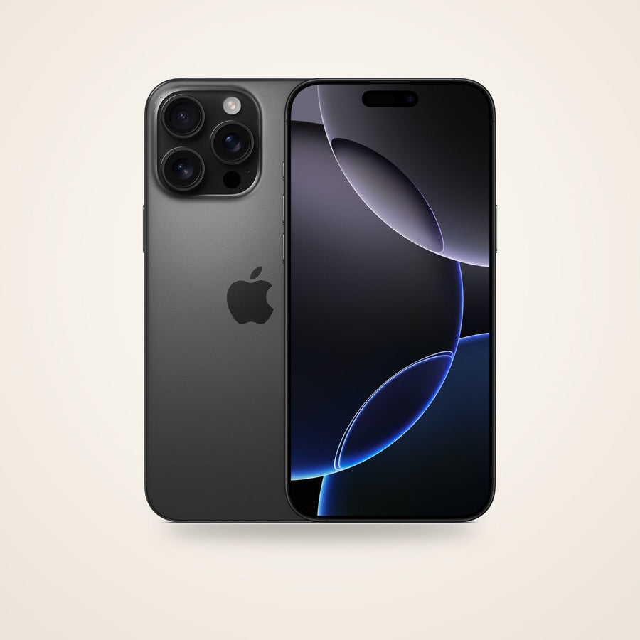 Used iPhone 16 Pro Max in black titanium, front and back