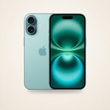 Used iPhone 16 in teal, front and back
