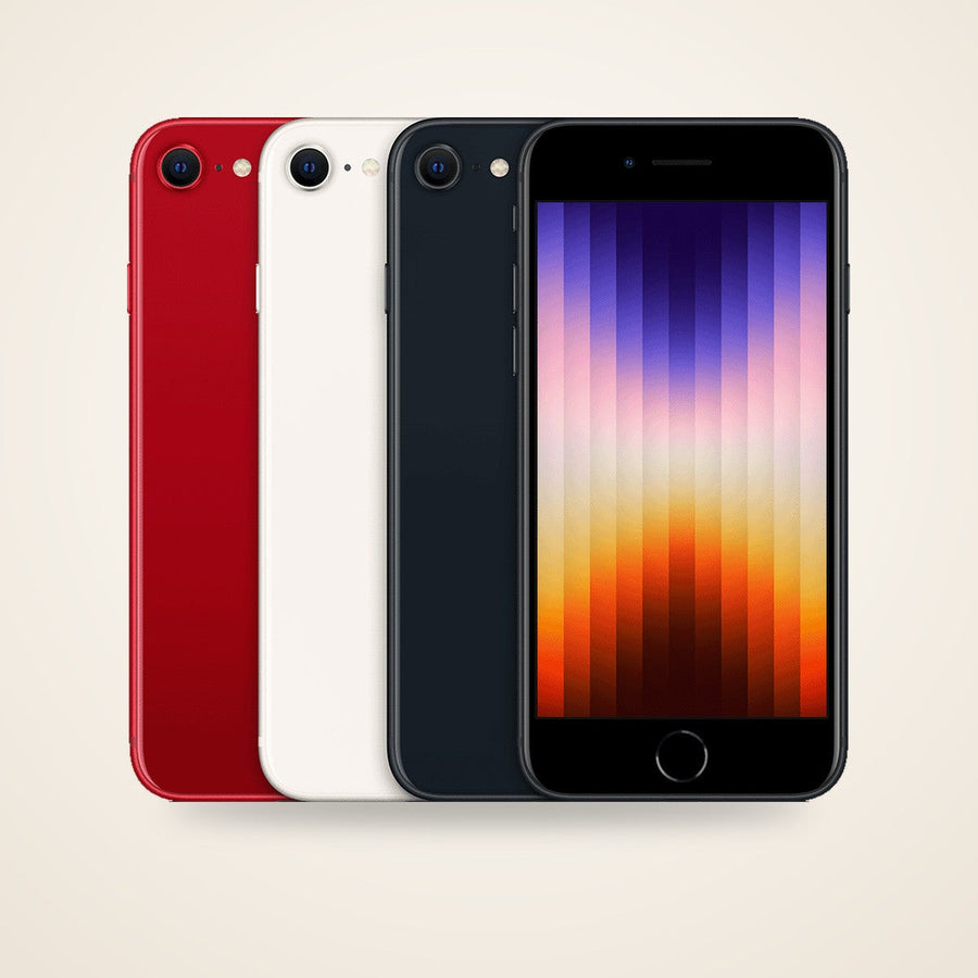Used iPhone SE 2022, front and back, in its colours