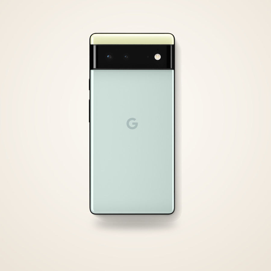 Used Google Pixel 6 in sorta seafoam, front and back