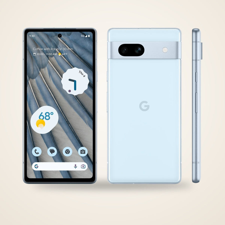 Used Google Pixel 7a in sea, front and back
