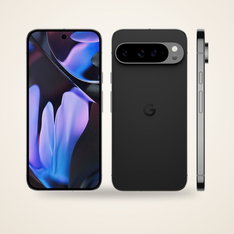 Used Google Pixel 9 Pro XL in obsidian, front and back